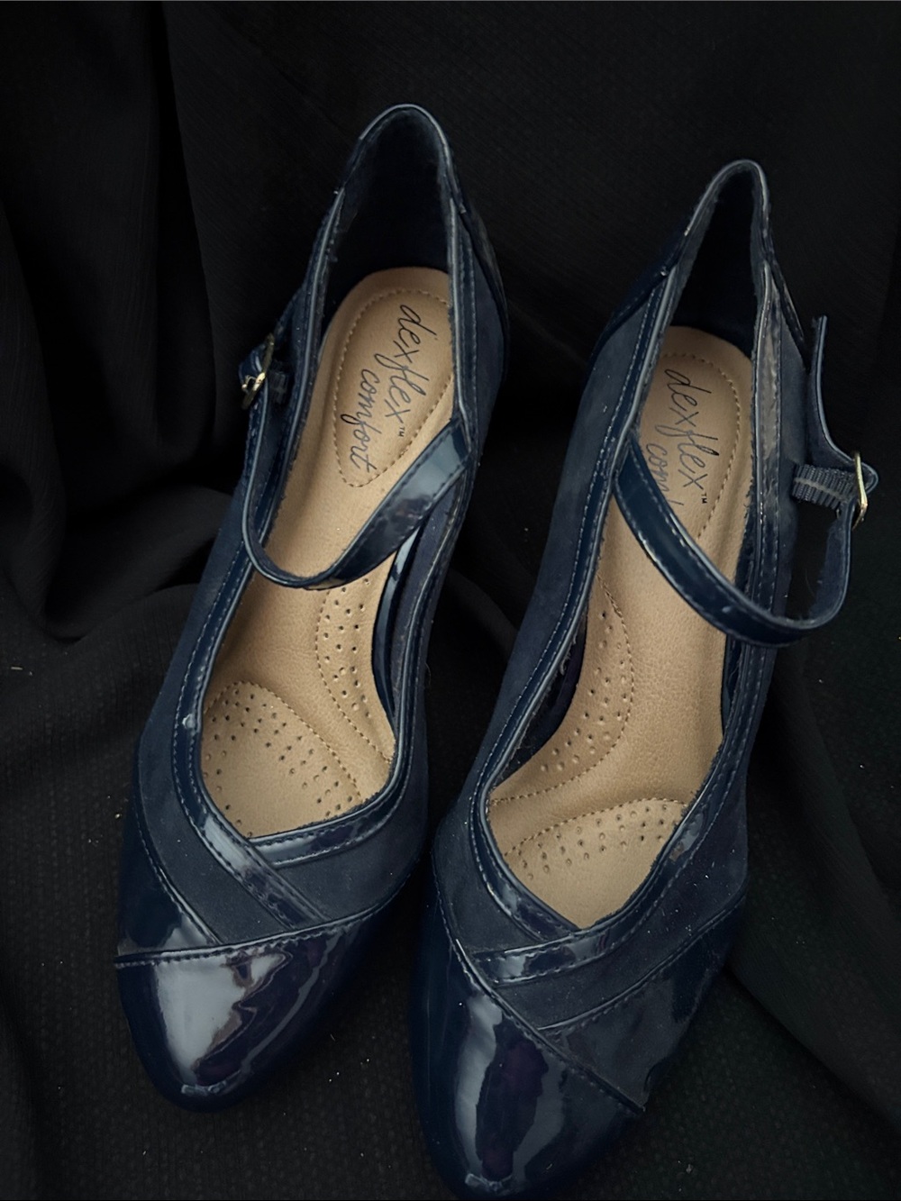 dexflex comfort Navy Patent Mary Jane Heels with Strap